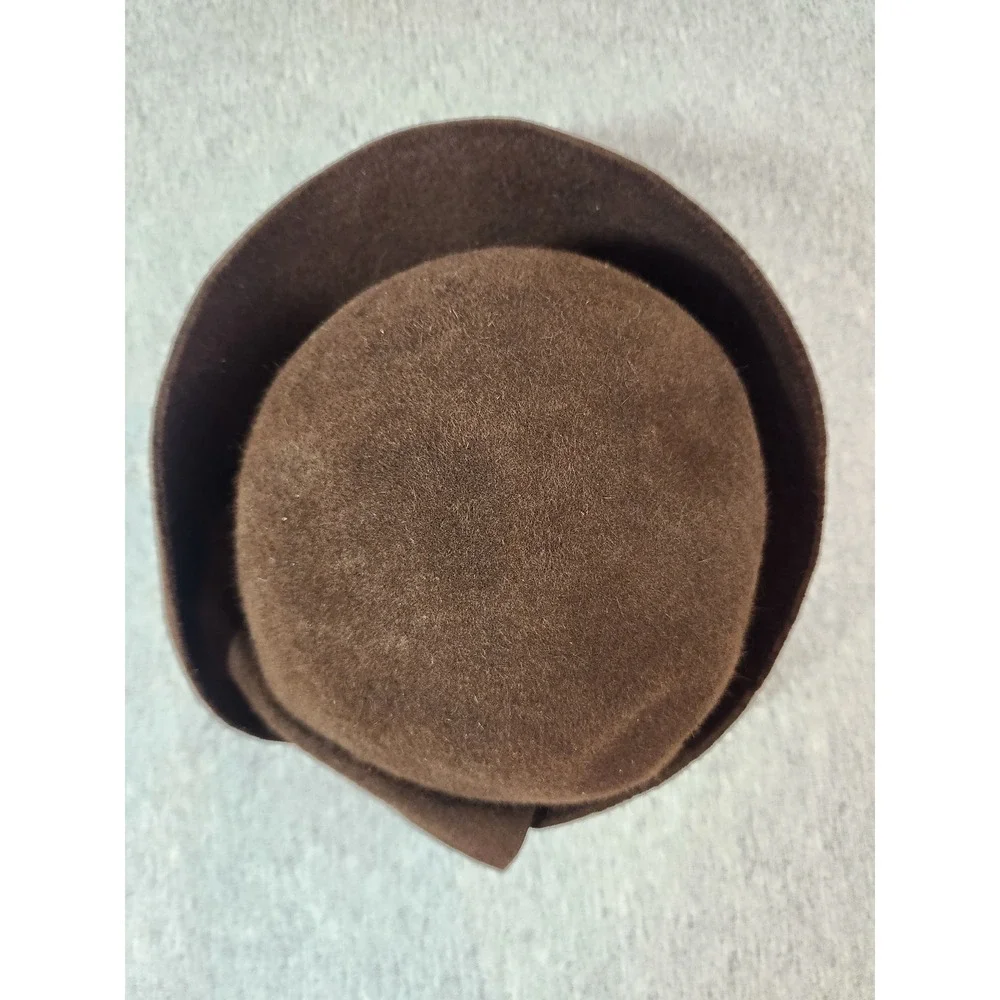 Saks Fifth Avenue Pillbox Hat Womens OS Brown Felt Folded Brim Made in Italy